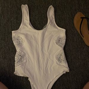 White lace body suit